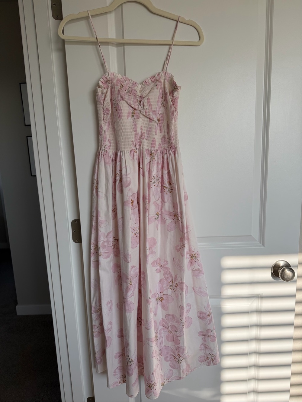 H&M Light Pink Floral Smocked Midi Dress